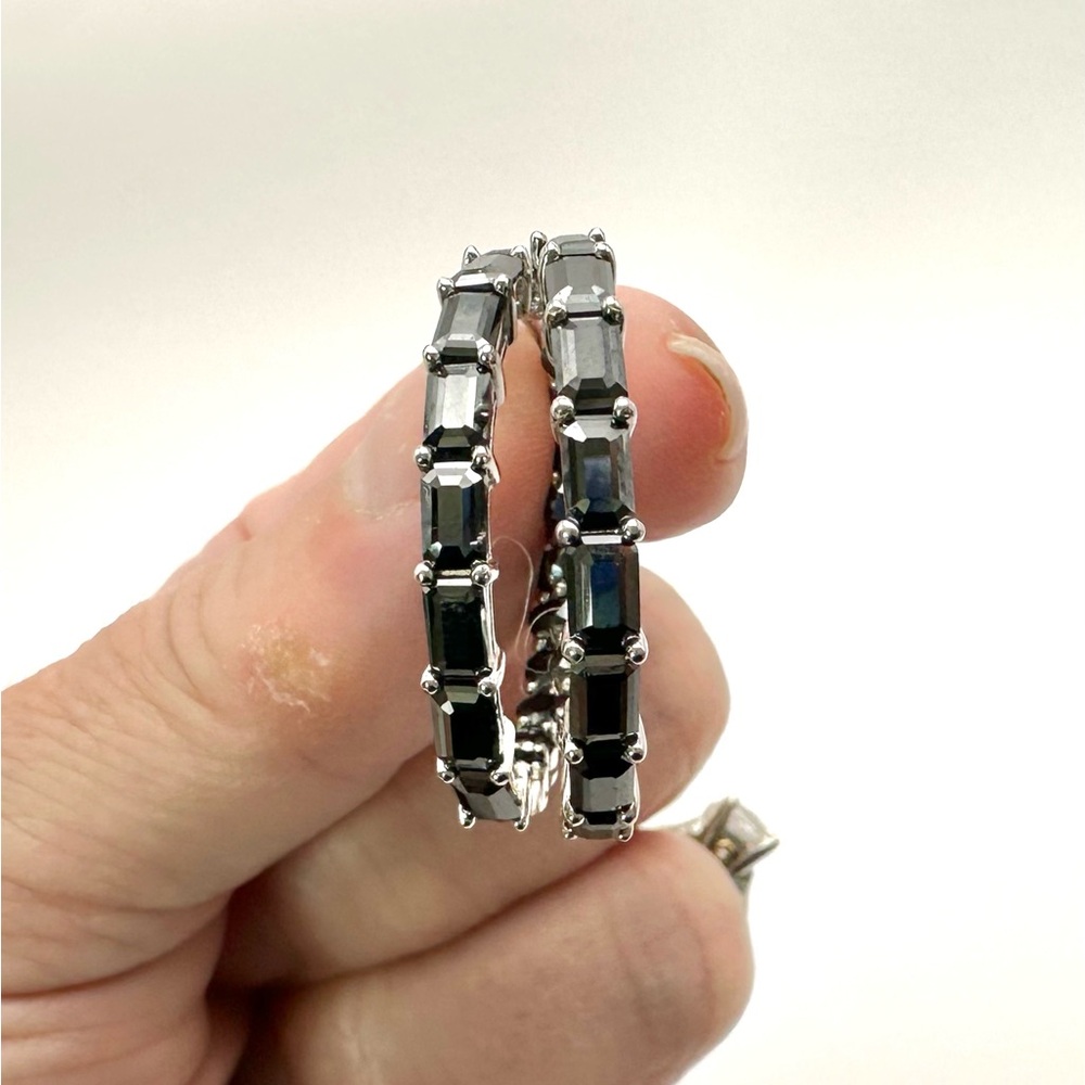 BRAND NEW Black Moissanite Hoop Earrings, Sterling Silver, 1.25”